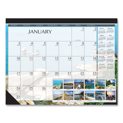 100% RECYCLED EARTHSCAPES SEASCAPES DESK PAD CALENDAR, 22 X 17, 2021