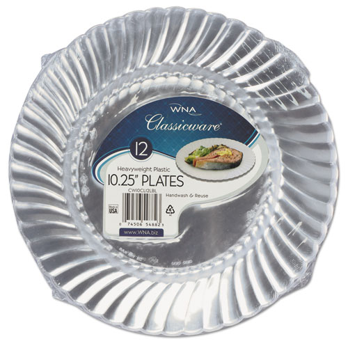 Classicware Plastic Dinnerware Plates, 10 1/4" Dia, Clear, 12/pack