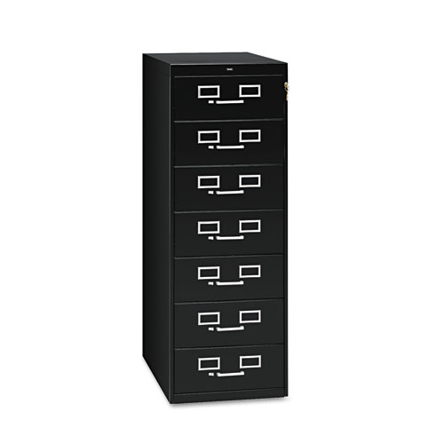 SEVEN-DRAWER MULTIMEDIA CABINET FOR 5 X 8 CARDS, 19.13W X 28.5D X 52H, BLACK