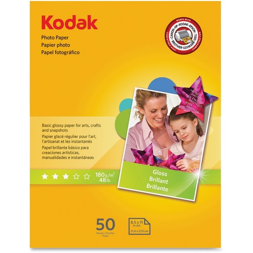Kodak  Photo Paper, Glossy, 6.5 mil,8-1/2"x11", 50/PK, White