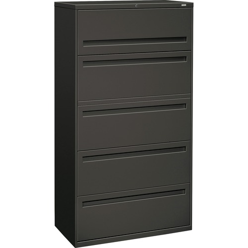 700 SERIES FIVE-DRAWER LATERAL FILE WITH ROLL-OUT SHELF, 36W X 18D X 64.25H, CHARCOAL