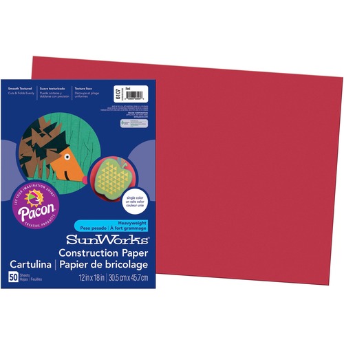 Pacon  Construction Paper, Film Wrapped, 12"x18", 50Shts/PK, RD