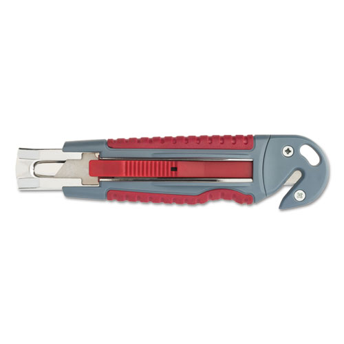 Titanium Auto-Retract Utility Knife With Carton Slicer, Gray/red, 3 1/2" Blade