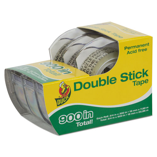 PERMANENT DOUBLE-STICK TAPE WITH DISPENSER, 1" CORE, 0.5" X 25 FT, CLEAR, 3/PACK