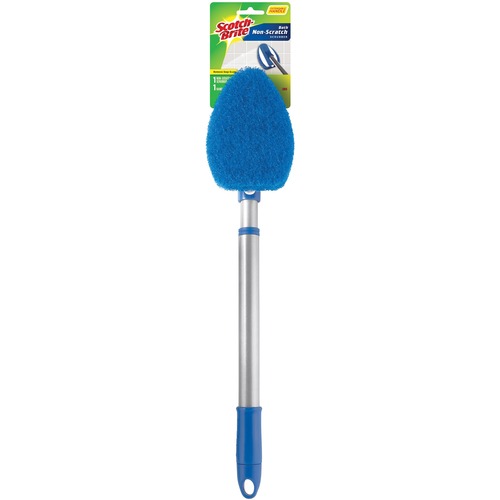 3M  Bath Scrubber, Nonscratch, w/2' Hvy-dty Handle, Blue/Silver