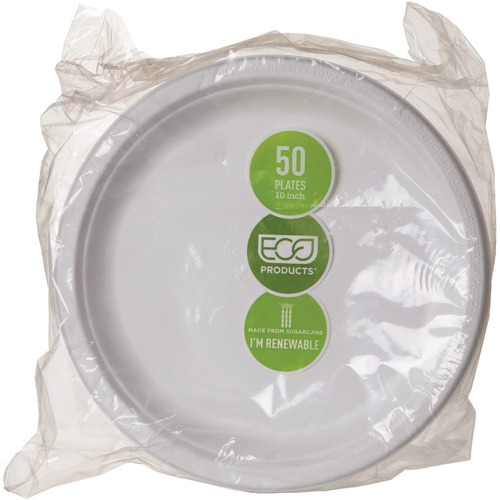 Compostable Sugarcane Dinnerware, 10" Plate, Natural White, 50/pack