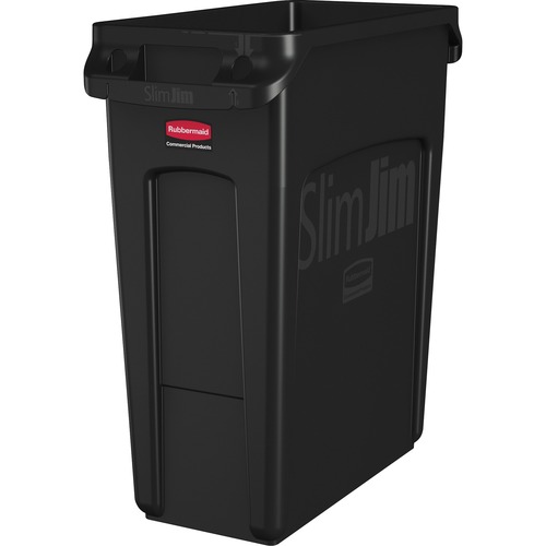 SLIM JIM WITH VENTING CHANNELS, RECTANGULAR, 16 GAL, PLASTIC, BLACK