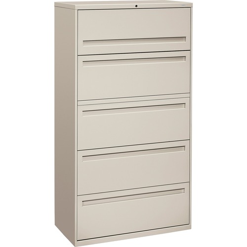 700 SERIES FIVE-DRAWER LATERAL FILE WITH ROLL-OUT SHELF, 36W X 18D X 64.25H, LIGHT GRAY