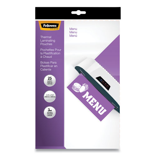 LAMINATING POUCHES, 3 MIL, 12" X 18", GLOSS CLEAR, 25/PACK