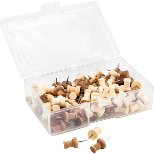 FASHION PUSH PINS, WOOD, ASSORTED, 3/8", 100/PACK