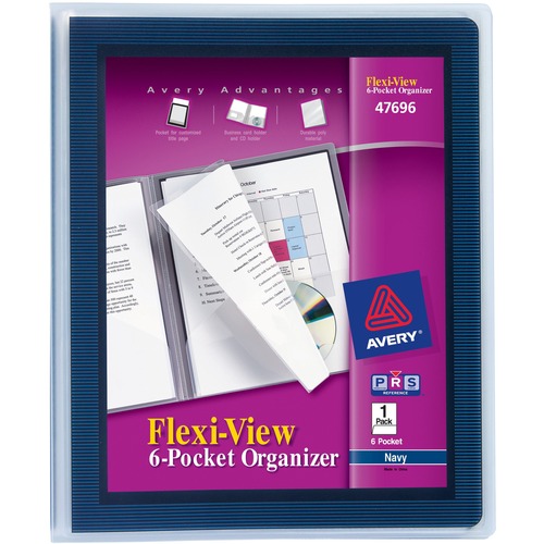 Flexi-View Six-Pocket Polypropylene Organizer, 150-Sheet Cap., Translucent/navy