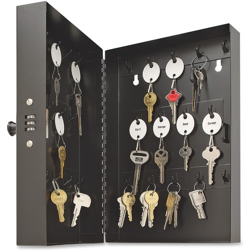 Hook-Style Key Cabinet, 28-Key, Steel, Black, 7-3/4"w X 3-1/4"d X 11-1/2"h