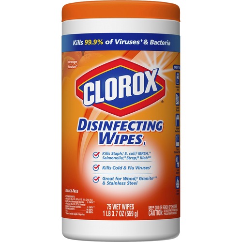 Clorox Company  Disinfecting Wipes, Orange Scent, 75 Wipes/Can, 7"x8", WE
