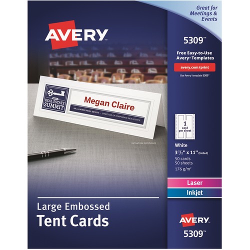 Large Embossed Tent Card, White, 3 1/2 X 11, 1 Card/sheet, 50/box