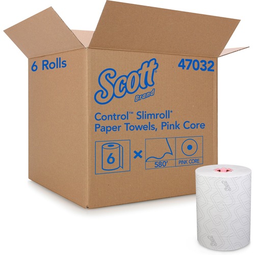 CONTROL SLIMROLL TOWELS, 8" X 580 FT, WHITE/PINK CORE, TRADITIONAL BUSINESS,6/CT