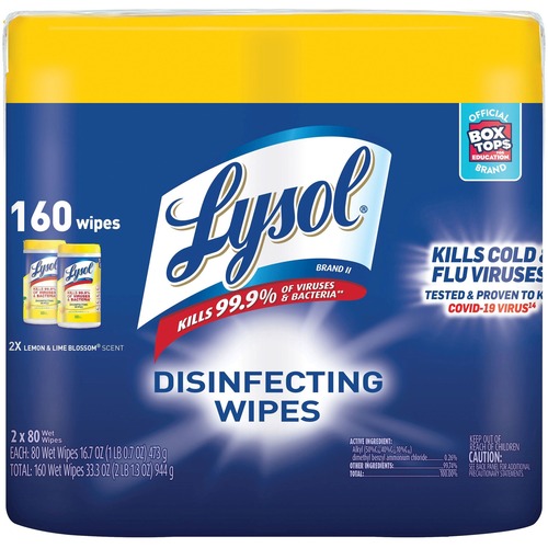 DISINFECTING WIPES, 7 X 8, LEMON AND LIME BLOSSOM, 80 WIPES/CANISTER, 2 CANISTERS/PACK, 3 PACKS/CARTON