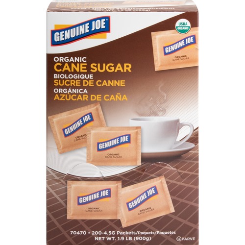 Genuine Joe  Turbinado Cane Sugar, Unrefined, 200/BX, Brown