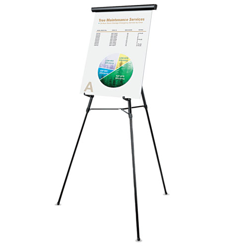 3-Leg Telescoping Easel With Pad Retainer, Adjusts 34" To 64", Aluminum, Black