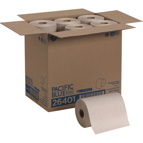 PACIFIC BLUE BASIC NONPERFORATED PAPER TOWELS, 7 7/8 X 350FT, BROWN, 12 ROLLS/CT