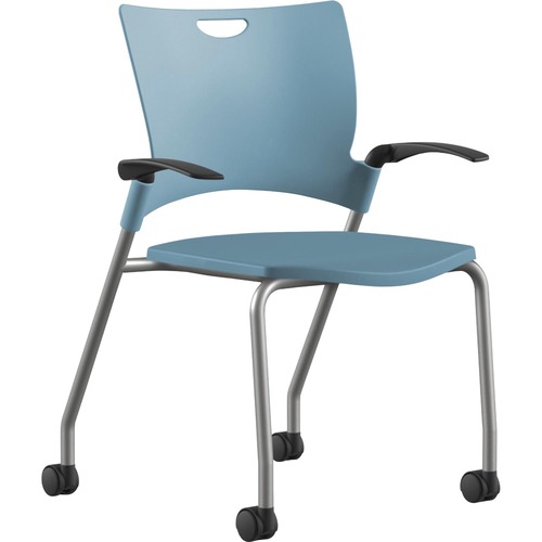9to5 Seating  Stack Chair,w/Arms&Casters,25"x26"x33",BE Plastic/SR Frame