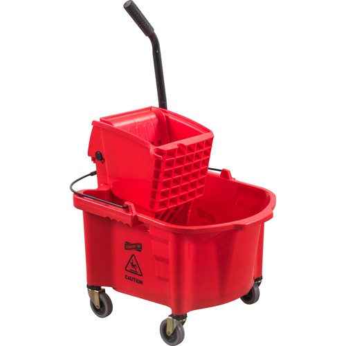 Genuine Joe  Mop Bucket/Wringer Combo, Splash Guard, 26qt., Red