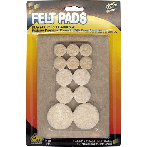 Master Caster  Felt Pads, Round, Assorted Sizes Combo, 25/PK, Beige