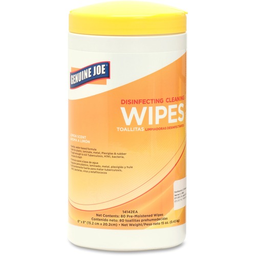 Genuine Joe  Disinfecting Cleaning Wipes, 80 Shts/Tub, Lemon Scent