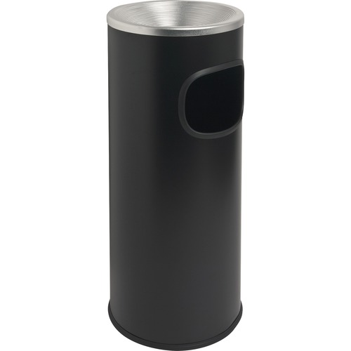 Genuine Joe  Waste Receptacle,w/Ashtray,Fire-Safe,3 Gal,Aluminum/Black