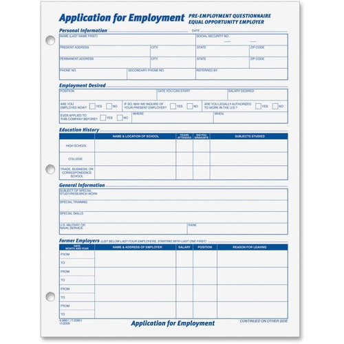 FORM,EMPLOYMENT APPL,8.5X11