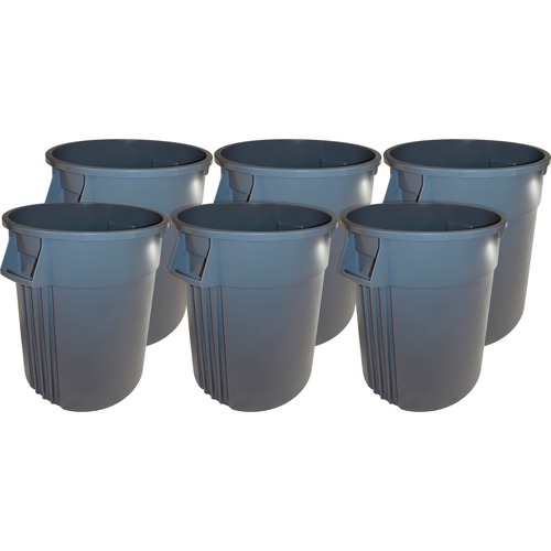 Genuine Joe  Trash Containers, Heavy-duty, 32 Gallon, 6/CT, Gray