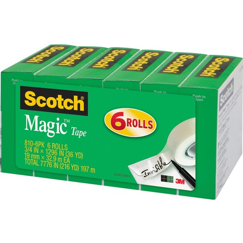 MAGIC TAPE REFILL, 1" CORE, 0.75" X 36 YDS, CLEAR, 6/PACK