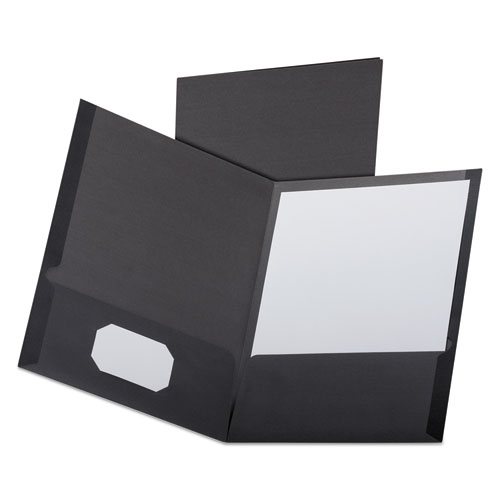 Linen Finish Twin Pocket Folders, Letter, Black,25/box