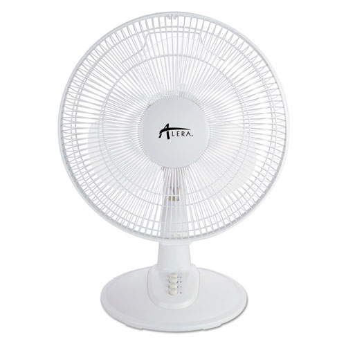 12" 3-Speed Oscillating Desk Fan, Plastic, White