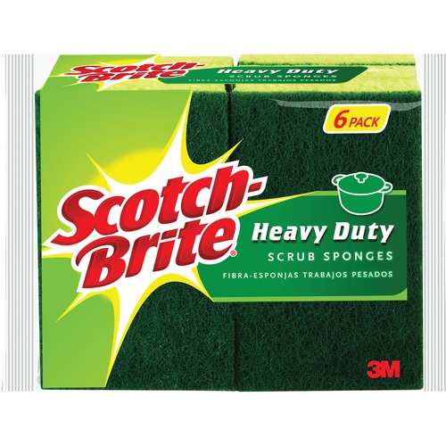 Heavy-Duty Scrub Sponge, 4 1/2" X 2 7/10" X 3/5", Green/yellow, 6/pack