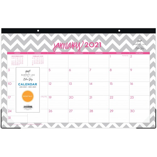 DABNEY LEE OLLIE DESK PAD, 17 X 11, GRAY/PINK, CLEAR CORNERS, 2021