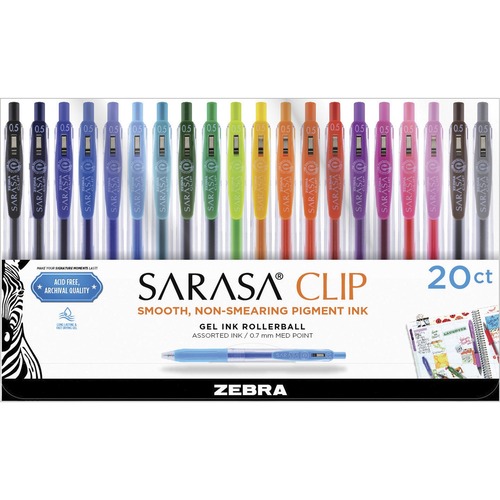 Zebra  Gel Pen, 0.7mm Point, Acid-Free, Non-Smearing, 20/PK, AST