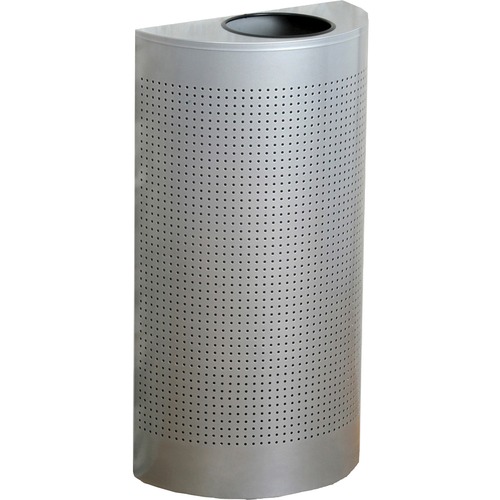 Designer Line Silhouettes Receptacle, Half-Round, Steel, 12 Gal, Silver Metallic