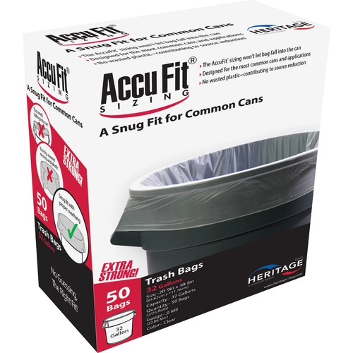 LINEAR LOW DENSITY CAN LINERS WITH ACCUFIT SIZING, 32 GAL, 0.9 MIL, 33" X 44", CLEAR, 300/CARTON