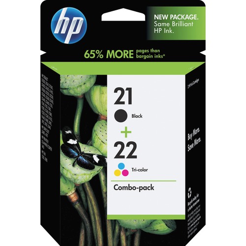 Hewlett-Packard  HP 21/22 Ink Cartridges,190 Pg Yld BK,165 Pg Yld Clr,2/PK