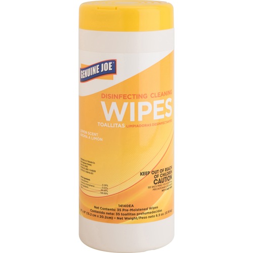 Genuine Joe  Disinfecting Cleaning Wipes, 35 Shts/Tub, Lemon Scent
