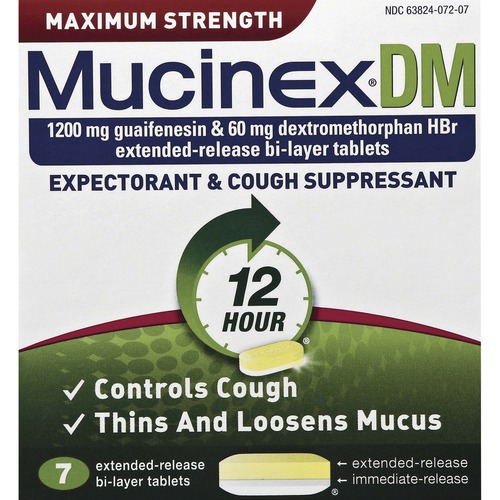 Reckitt Benckiser  Expectorant/Cough Suppressant, Mucinex, 7/BX, WE/YW