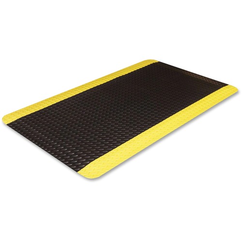 Industrial Deck Plate Anti-Fatigue Mat, Vinyl, 36 X 60, Black/yellow Border