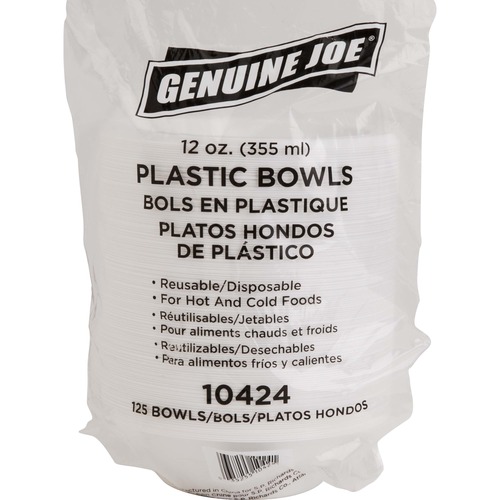 Plastic Dinnerware, Bowls, 12oz, White, 125/pack