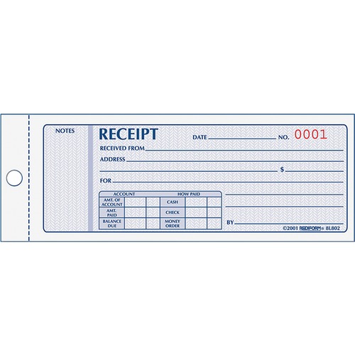 BOOK,RECEIPT,3-PART,2.75X7