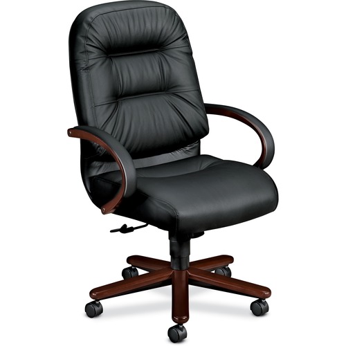 PILLOW-SOFT 2190 SERIES EXECUTIVE HIGH-BACK CHAIR, SUPPORTS UP TO 300 LBS., BLACK SEAT/BLACK BACK, MAHOGANY BASE