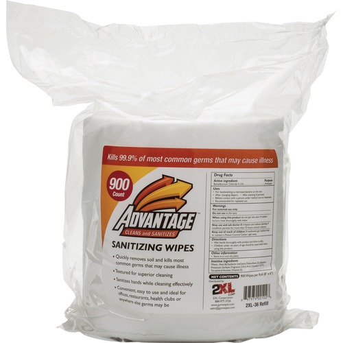 2XL CORP  Sanitizing Wipes, Non-alcohol, 6"x8", 900 Sheets/Roll, White