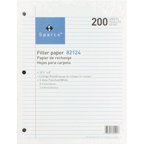Sparco  Filler Paper, College-Ruled, 16lb., 10-1/2"x8", 200/PK, WE
