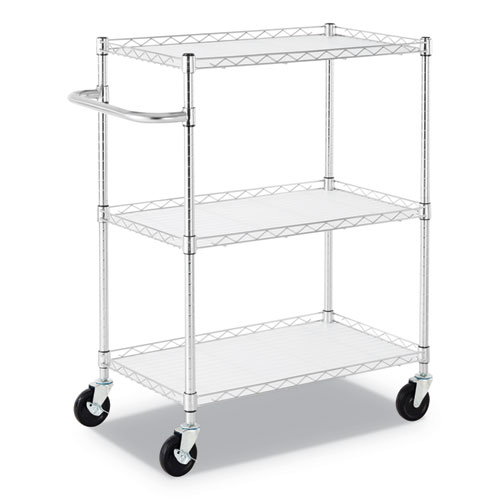 3-SHELF WIRE CART WITH LINERS, 34.5W X 18D X 40H, SILVER, 600-LB CAPACITY