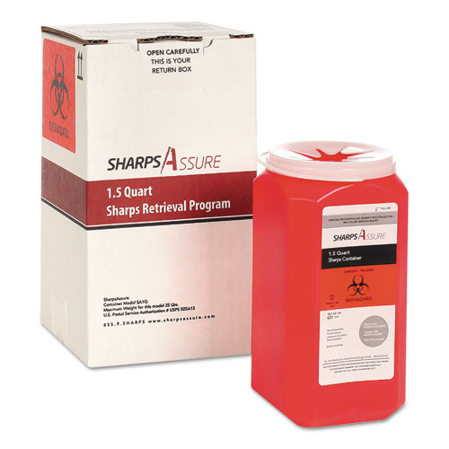 SHARPS RETRIEVAL PROGRAM CONTAINERS, 1.5 QT, PLASTIC, RED