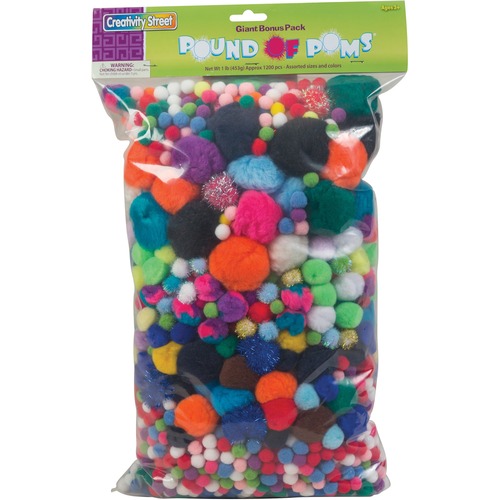 Pound Of Poms Giant Bonus Pack, Assorted Colors, 1 Lb/pack